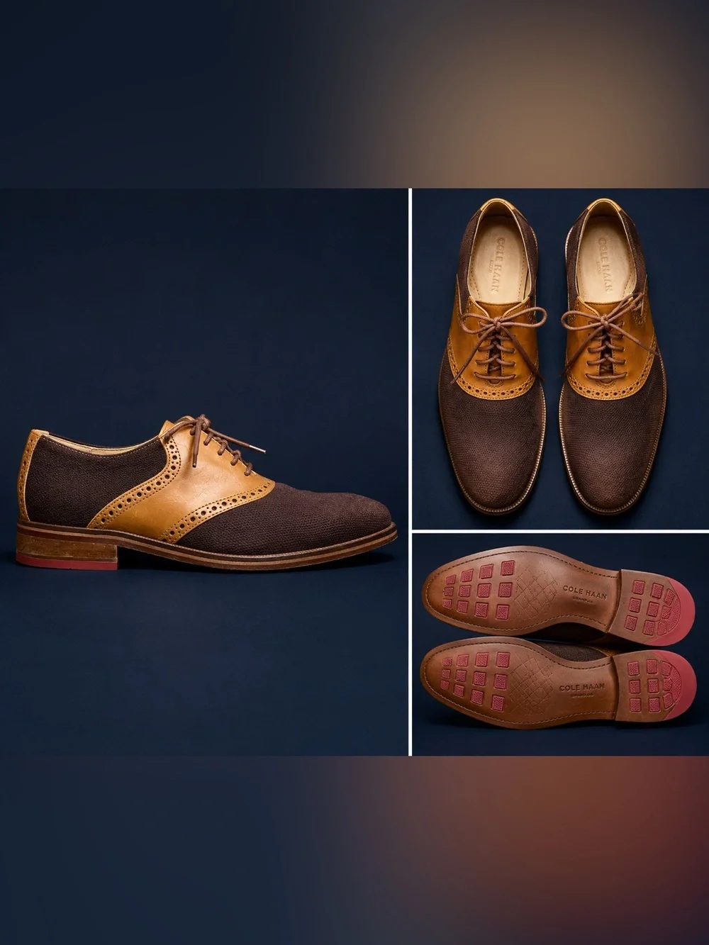 Cole Haan Colton Leather Fabric Saddle Oxford Shoes 8.5 M Brown